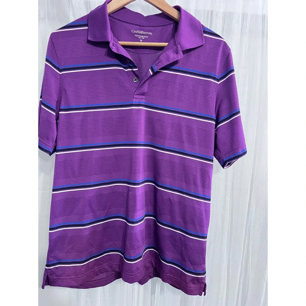 Croft & Barrow Mens Purple Striped Performance Cool & Dry Golf Polo Shirt Size M